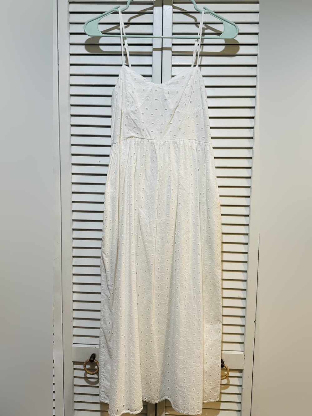 White Eyelet Cottagecore Midi Dress Adjustable Strap Sundress - Picture 6 of 10